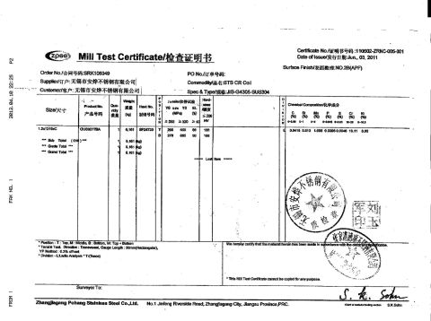 Stainless steel Qualified report certificate of Zhangjiagang Kpro Machine Co. Ltd – certificate photo, supplier certificates section
