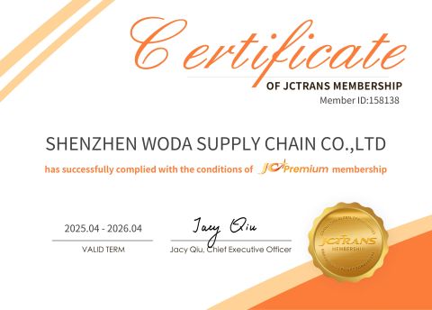 Member of JC Trans certificate from Shenzhen Woda Supply Chain Co., Ltd