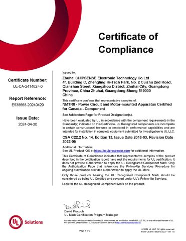 UL-CA certificate from Zhuhai Chipsense Electronic Technology Co., Ltd