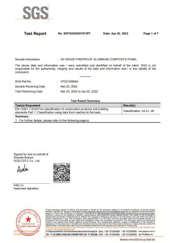 En13501-1:2018 certificate of Guangzhou Aluloyal Decorative Materials Co., Ltd – certificate photo, supplier certificates section