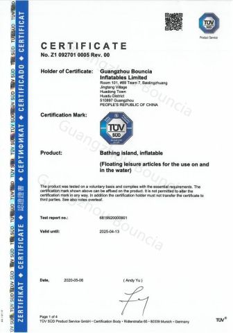 TUV Certificate for 27 items-Bouncia certificate from GUANGZHOU BOUNCIA INFLATABLES LIMITED
