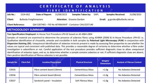 Asbestor Report certificate of Guangzhou Only Modular House Co., Ltd. – certificate photo, supplier certificates section
