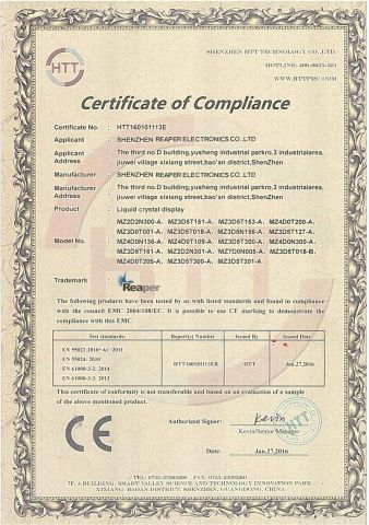 CE certificate from Shenzhen Reaper Electronics Co., Ltd.