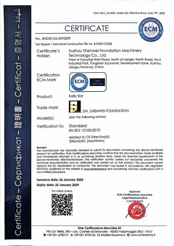 CE certificate from Xuzhou Shenwei Foundation Machinery Technology Co., Ltd