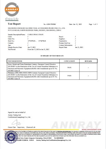 Rohs certificate of Shandong Zhongde Machine Tool Accessories Producing Co., Ltd. – certificate photo, supplier certificates section