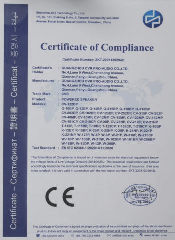 ce certificate from CVR PRO AUDIO CO.,LTD