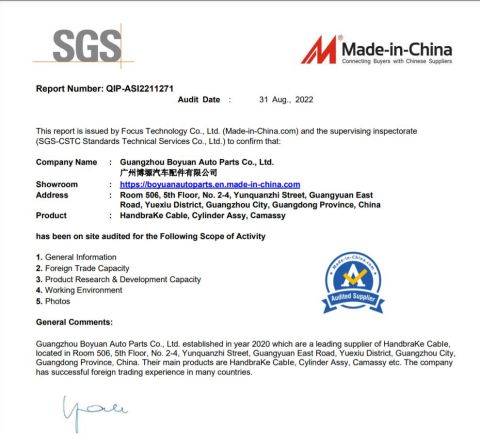 SGS certificate of Guangzhou Boyuan Auto Parts Co., Ltd. – certificate photo, supplier certificates section