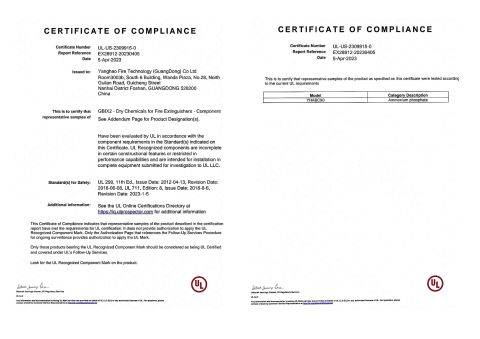 UL Certificate certificate from YANGHAO FIRE TECHNOLOGY (GUANGDONG) CO., LTD