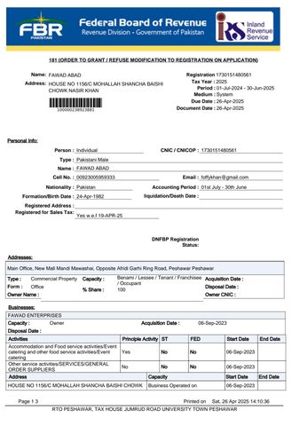 Company registration 1  certificate from Fawad traders