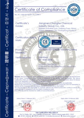 CE OF OUR PARENT FIRM certificate from JiangSu ChangNuo New Materials Co., Ltd.