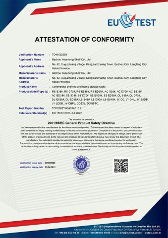 CE certificate from Bazhou Yuanhong Shelf Co., Ltd.
