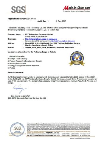 SGS Report certificate of KLT Enterprises Company Limited – certificate photo, supplier certificates section