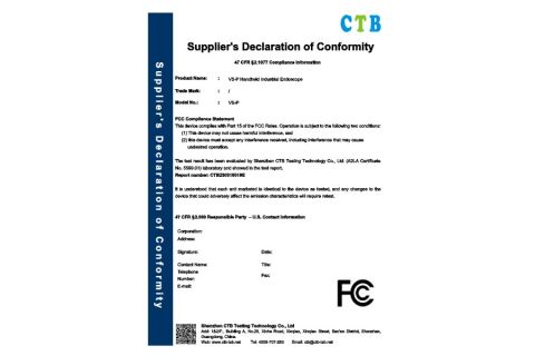 P Borescope FCC certificate from Shenzhen Vsndt Co., Ltd.