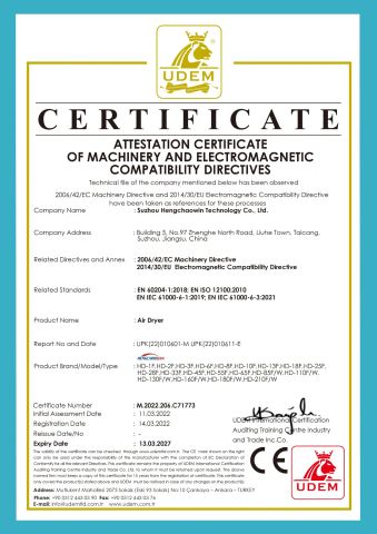 air dryer certificate from Suzhou Hengchaowin Technology Co., Ltd