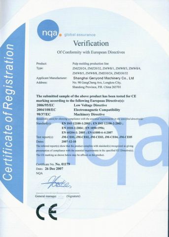 CE certificate from Shanghai Jou Yu Industrial Co., Ltd.