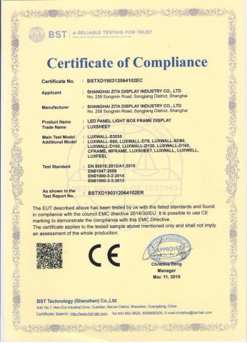 CE certificate certificate of Shanghai Zita Display Industry Co., Ltd. – certificate photo, supplier certificates section