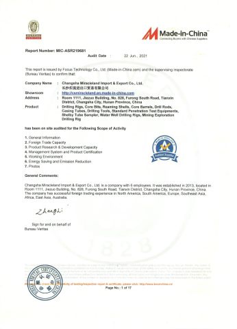 Bureau Veritas Certification certificate of Changsha Miracleland Import & Export Co., Ltd. – certificate photo, supplier certificates section