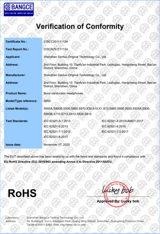 RoHS certificate from Shenzhen Sautoo Original Technology Co.,Ltd