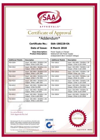 SAA certificate of Hangzhou Veyron Bathroom Mirror Co., Ltd. – certificate photo, supplier certificates section