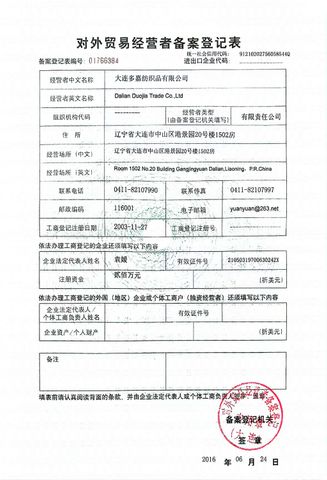 License Photo certificate from Dalian Duojia Trade Co., Ltd.