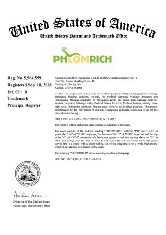 Trademark right certificate from Xiamen Comfortlife Electronics Co., Ltd.
