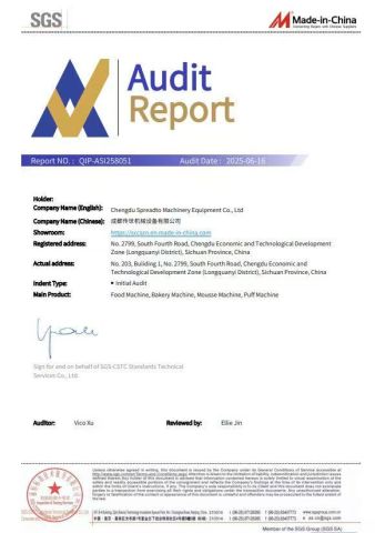 SGS certificate of Chengdu Spreadto Machinery Equipment Co., Ltd – certificate photo, supplier certificates section