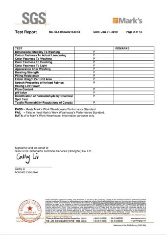 knitting fabric test certificate from Haining Shurui Textile Co., Ltd.