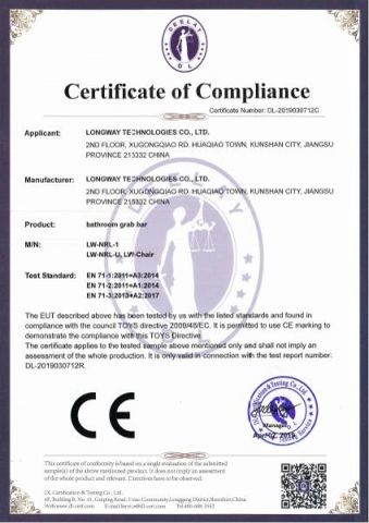CE for nylon grab bars certificate from Longway Technologies Co., Ltd.