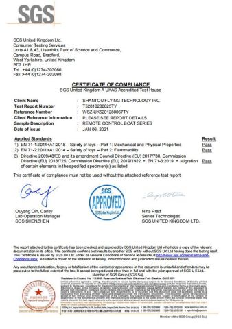 EN71 certificate from Shantou Flying Technology Inc.