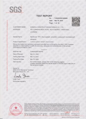 ASTM test report-TPO certificate from Eonzeal Construction Materials Co., Ltd.