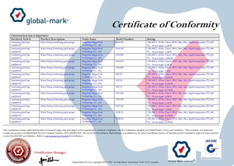GLOBAL MARK-2 certificate from Hangzhou Maygo Pool Technology Co., Ltd.