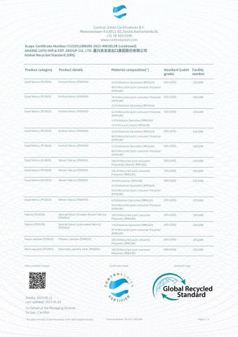 scope certificate from Jiaxing Layo Imp. & Exp. Group Co., Ltd.