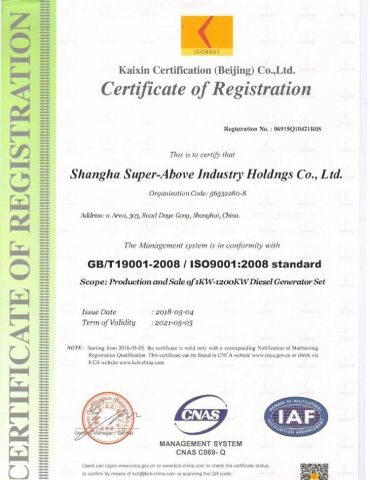 ISO certificate of Shanghai Super-above Industry Holdings Co., Ltd. – certificate photo, supplier certificates section