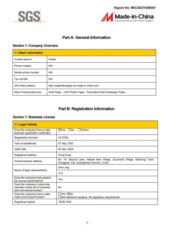 SGS certificate from Hk Bailianxing Group Limited