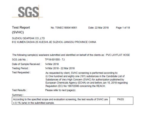 REACH CERTIFICATE certificate of Suzhou Seapeak Co., Ltd. – certificate photo, supplier certificates section