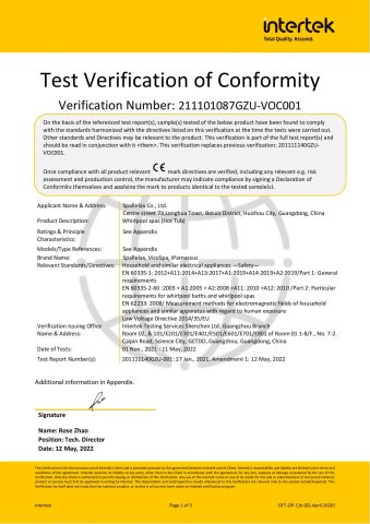 CE for Europe market certificate from Sparelax Co., Ltd.