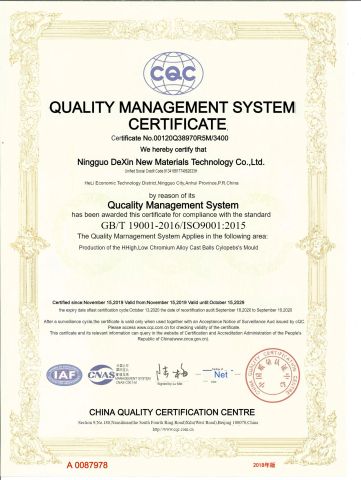 Quality Mangement System Certificate certificate from Ningguo Dexin New Materials Technology Co., Ltd.