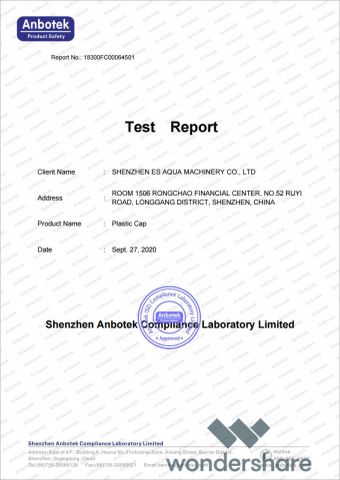 FDA for CAP01 certificate of Shenzhen ES AQUA Machinery Co., Ltd. – certificate photo, supplier certificates section