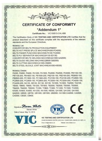 CE Certificate certificate from Wenzhou HOLO Industrial EQP Manufacturing Co., Ltd.