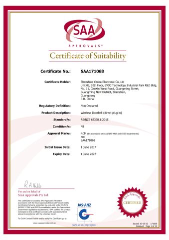 SAA certificate from Guangdong Yiroka Technology Co., Ltd