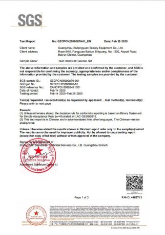 SGS certificate from Guangzhou Xiufangyuan Beauty Equipment Co., Ltd.