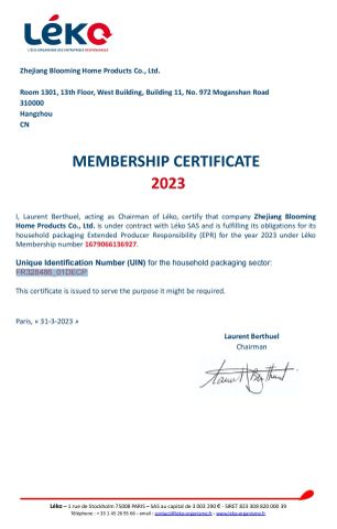 France EPR certificate from Zhejiang Blooming Home Products Co., Ltd.