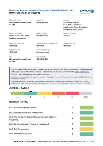 BSCI certificate from Zhongshan Xusheng Lighting Co., Ltd.