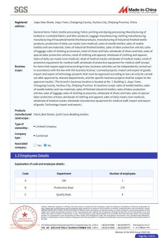 SGS certificate from Changxing Sanxing Textile Co., Ltd.
