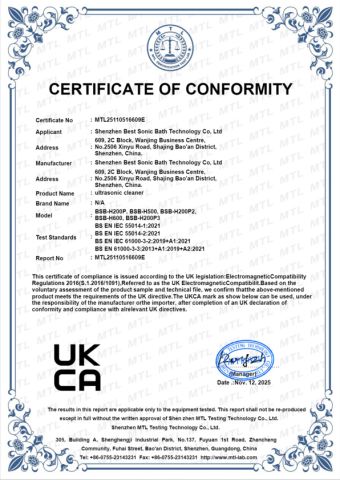 ukca certificate from Shenzhen Best Sonic Bath Technology Co., Ltd.
