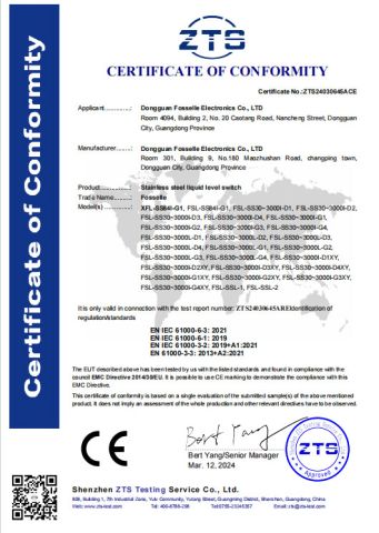 CE certificate from Dongguan Fosselle Electronics Co., Ltd