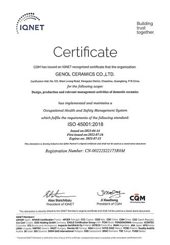 ISO 45001 certificate from GENOL CERAMICS CO.,LTD