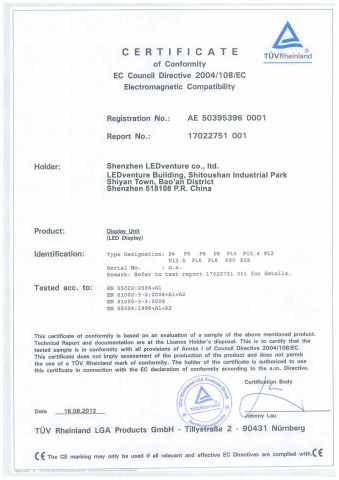 EMC for LED screen certificate from Shenzhen LEDventure Co., Ltd.