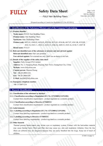 FULLY SDS certificate from Fully Cosmetic (GZ) Co., Limited