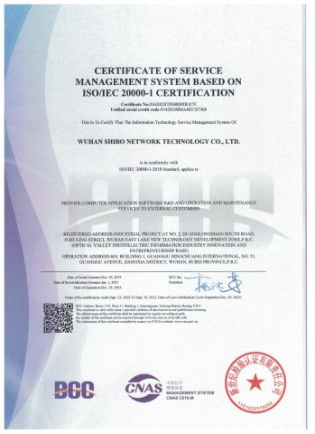 ISO-20000 certificate from Wuhan Timewave Iot Technology Co., Ltd